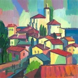 Dachy w Cadaqués, 2012 (gwasz na papierze)