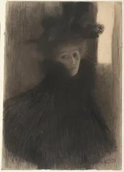 Portret damy w pelerynie i kapeluszu. 1897/98