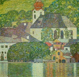 Kościół w Unterach nad jeziorem Attersee (obraz na płótnie)