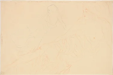leżące akty; Postać leżąca podparta, powtórzenie po lewej, 1913