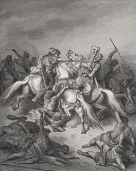Abiszaj ratuje życie Dawida, Samuela 2:17, ilustracja z "Świętej Biblii" Dore