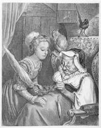 Księżniczka i wróżka, rytowana przez Stephane Pannemakera (1847-1930) 1861 (grafika)