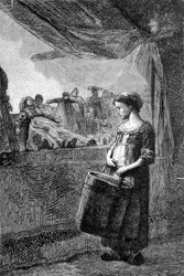 Cosette przed sklepem z zabawkami - w „Les Miserables” Victora Hugo, il. przez Briona, wyd. Hetzel i Lacroix