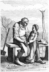 Cosette et Jean Valjean - w „Les Miserables” Victora Hugo, il. przez Briona, wyd. Hetzel i Lacroix