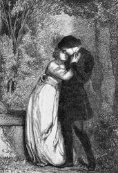 Cosette et son fiance Marius - w „Les Miserables” Victora Hugo, il. przez Briona, wyd. Hetzel i Lacroix