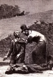 Javert rozpoznaje Valjeana - w „Les Misérables” Victora Hugo, chor. przez Briona, wyd. Hetzel i Lacroix