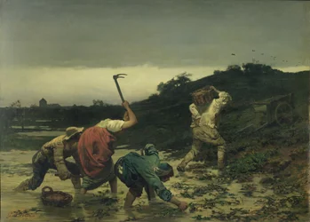 Chłopi zbierający ziemniaki podczas wylewu Renu w 1852 r.