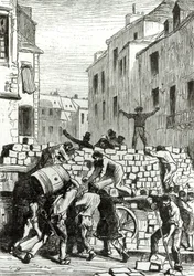 Barykada, ilustracja z „Nędzników” Victora Hugo (1802-1885)