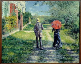 Ścieżka w górę. Para spacerująca na wsi. Obraz Gustave Caillebotte (1848-1894)