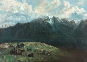 Panoramiczny widok na Alpy, Les Dents du Midi. 1877