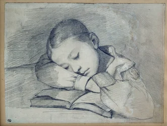 Portret śpiącej Juliette Courbet. Rysunek w kopalni ołowiu autorstwa Gustave