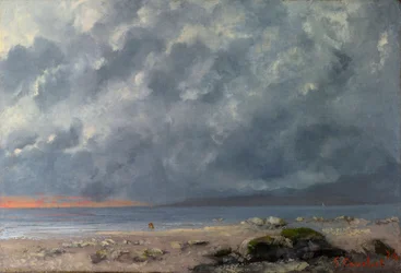 ""Scene de plage"" (Scena na plaży) Peinture de Gustave Courbet (1819-1877) - 1874 - Olej na płótnie Ciemny 38x55,5 cm National Gallery, Londyn