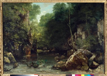 Zakryty strumień, znany jako wejście do Vallée du Puits-Noir w departamencie Doubs: efekt zmierzchu, 1865. 0.94 x 1.35 m, Paryż, Musée d