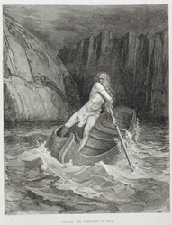 Charon, przewoźnik piekielny, z Boskiej komedii (Piekło) Dantego Alighieri, rytowane przez Stéphane