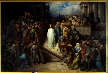 Chrystus opuszczający księdza. Po potępieniu przez ludzi, Jezus Chrystus rozpoczął Drogę Krzyżową. Obraz Gustave Dore (1832-1883)