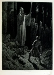 Croque-Mitaine; ilustracja z 1863 r., Gustave Dore (1832 – 1883); Francuski artysta, grafik, ilustrator. Croque-Mitaine (straszak) to złośliwa postać prezentowana dzieciom, aby je przestraszyć, a tym samym uczynić je mądrzejszymi.