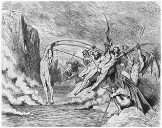 Diabły, ilustracja z „Boskiej komedii” (Piekło) Dantego Alighieri (1265-1321), Paryż, opublikowano w 1885
