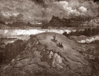 Don Kichot i Sancho Pansa zbliżają się do sierra morena Rycina Gustave Dore (1832-1883) dla „L