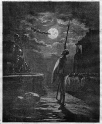 Don Kichot autorstwa Miguela de Cervantesa (1547-1616) zilustrowany przez Gustave Dore (1832-1883) - Grawerowanie w „” The Illustrous Journal””