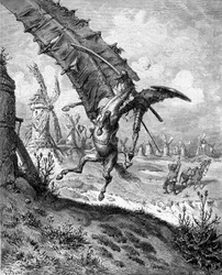 Ilustracja do książki Don Kichot de la Mancha autorstwa M. de Cervantesa, 1863.