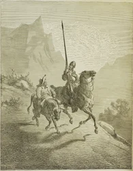 Ilustracja do książki Don Kichot de la Mancha autorstwa M. de Cervantesa, 1863