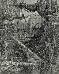 W londyńskich dokach. Rycina: Gustave Doré. Z: „London - A Pilgrimage”, tekst W. B. Jerrolda, rytowany przez C. Maurant, 1872.