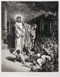 Jezus przedstawiony ludziom podczas procesu, ilustracja z Biblii Dore