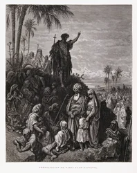 Jan Chrzciciel wygłaszający kazanie, ilustracja z Biblii Dore
