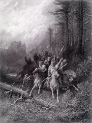 Król Artur w lesie Broceliande (Cykl o rycerzach Okrągłego Stołu) - w "Viviane" Alfreda Tennysona, ilustracja G. Doré
