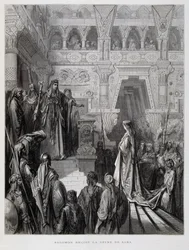 Król Salomon przyjmuje królową Saby, ilustracja z Biblii Dore