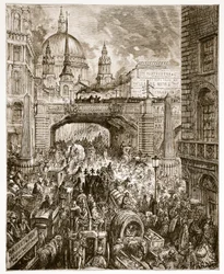 Ludgate Hill, z „Londyn, pielgrzymka”, napisane przez Williama Blancharda Jerrolda (1826-94) wyd. 1872
