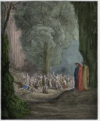 Czyściec, pieśń 24: dusze żarłoków wołające pod drzewem, ilustracja do „Boskiej komedii” Dantego Alighieri, 1885
