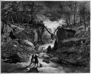Przedstawienie opery: szalony grobowiec w potoku - Ostatnia scena, akt II „Pardon de Ploermel”, opera komiczna z 1859 roku na libretto Michela Carre (1819-1872) i Julesa Barbiera (1822-1901) oraz muzyka Giacomo Meyerbeera (1791-1864) - Teatr
