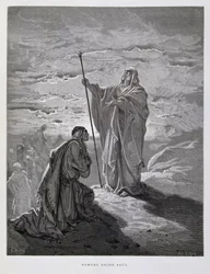 Samuel namaszcza Saula na pierwszego króla Izraela, ilustracja z Biblii Dore