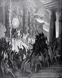Szatan na naradzie, z Księgi I „Raju utraconego” Johna Miltona (1608-74), rytowane przez Stéphane