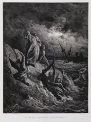 Paweł lądujący na Malcie, ilustracja z Biblii Dore