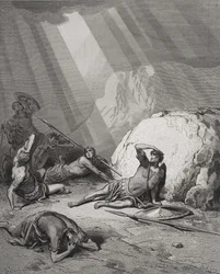 Nawrócenie świętego Pawła, Dzieje Apostolskie 9:1-6, ilustracja z „Biblii Świętej” Dorégo, rytowana przez Ligny