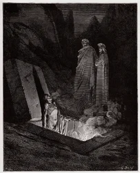 Boska komedia, Piekło, Pieśń 10: Farinata degli Uberti zwraca się do Dantego - Dante Alighieri (1265-1321) - Ilustracja Gustave