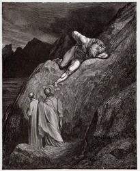 Boska komedia (La Divina Commedia, La Divine Comédie), Piekło, Pieśń 12: Minotaur na strzaskanym urwisku - Dantego Alighieri (1265-1321) - Ilustracja Gustave