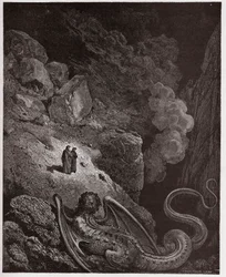 Boska komedia, Piekło, pieśń 17: Geryon, symbol oszustwa - Dante Alighieri (1265-1321) - ilustracja Gustave