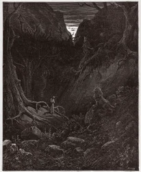 Boska komedia, Piekło, pieśń 1: lew nagle staje przed Dantem - Dante Alighieri (1265-1321) - Ilustracja Gustave