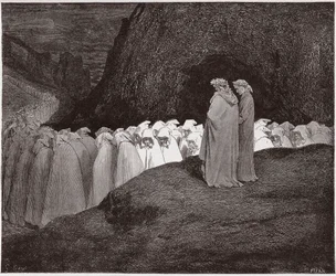 Boska komedia, Piekło, Pieśń 23: Obłudnicy zwracają się do Dantego - Dante Alighieri (1265-1321) - Ilustracja Gustave