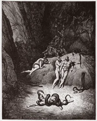 Boska komedia, Piekło, Pieśń 25: Agnello przemienia się w węża - Dante Alighieri (1265-1321) - Ilustracja Gustave