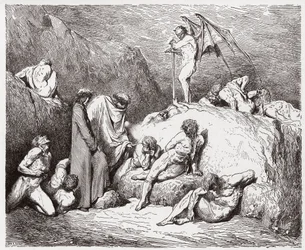 Boska Komedia (La Divina Commedia, La Divine Comedie), Inferno, Canto 28: Okaleczeni siewcy niezgody w dziewiątej Bolgii - Dante Alighieri (1265-1321) - Ilustracja Gustave Dore (1832-1883)