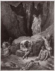 Boska Komedia, Piekło, pieśń 29: Wergiliusz gani ciekawość Dantego - Dante Alighieri (1265-1321) - ilustracja Gustave