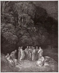 Boska komedia, Piekło, Pieśń 4: Homer, poeci i bohaterowie w Limbo - Dante Alighieri (1265-1321) - Ilustracja Gustave