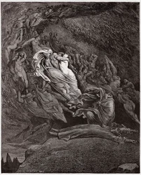 Boska komedia, Piekło, Pieśń 5: Francesca opisuje swoją śmierć - Dante Alighieri (1265-1321) - Ilustracja Gustave
