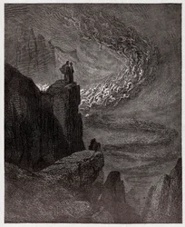 Boska komedia (La Divina Commedia, La Divine Comédie), Piekło, pieśń 5: Minos sądzi przewinienia i posyła dusze dalej - Dante Alighieri (1265-1321) - Ilustracja Gustave