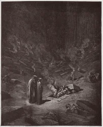 Boska Komedia (La Divina Commedia, La Divine Comedie), Inferno, Canto 9: Płonące grobowce herezjarchów - Dante Alighieri (1265-1321) - Ilustracja Gustave Dore (1832-1883)