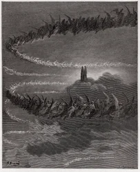 Boska Komedia (La Divina Commedia, La Divine Comedie), Paradiso, Canto 18: W sferze Jowisza błogosławione dusze krążą, tworząc litery - Dante Alighieri (1265-1321) - Ilustracja Gustave Dore (1832-1883)
